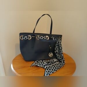 MICHAEL Michael Kors Navy Tote 9 X 14 with Polka Dot Scarf